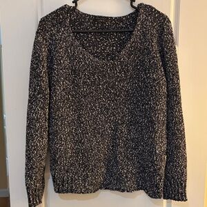 Eileen Fisher Gorgeous Knit Black/White Speckled Sweater (L) 100% Cotton